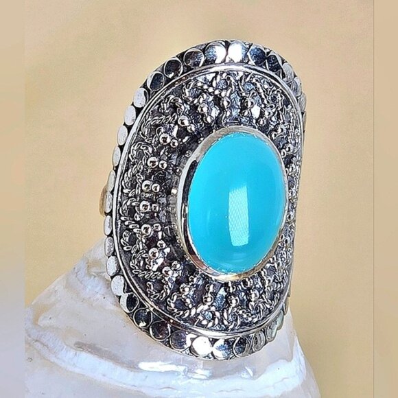 925 Sterling Silver Ring Sz 6.5 with Natural Chalcedony 14x10mm - Picture 11 of 13